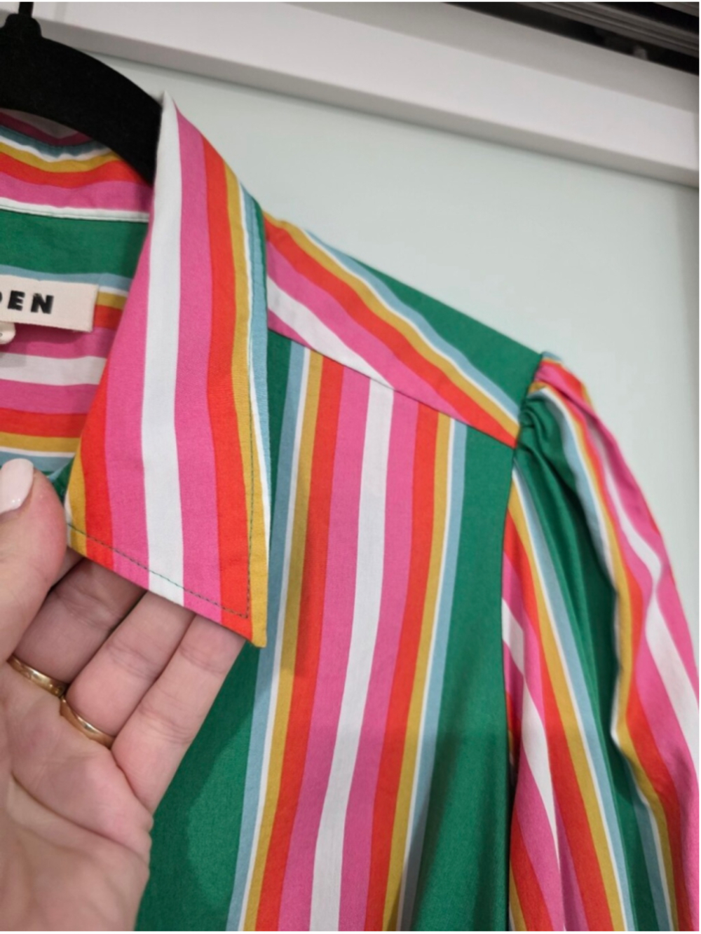 Boden Astrid Green Multicolor Stripe Midi Shirt Dress Size US 10R - Picture 4 of 16